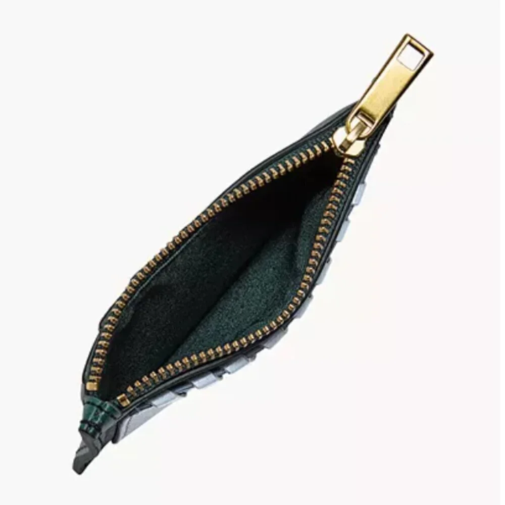 Fossil Shelby Zip Coin Green Leather Card Holder
